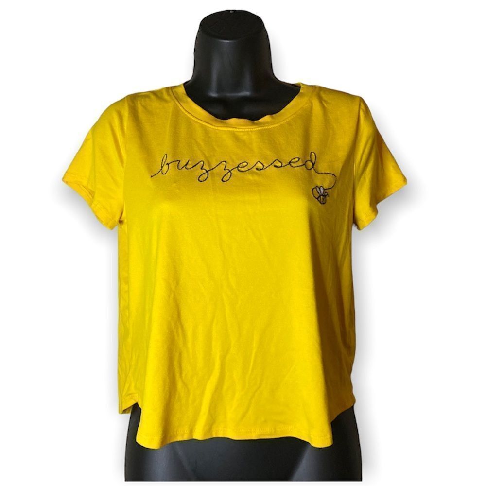 Copper Key Buzzessed Bee Embroidered Short Sleeve Yellow T-Shirt